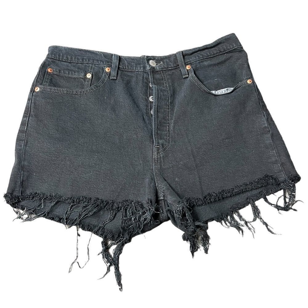 Levi’s 501 Black Frayed Hem Denim Shorts - Picture 2 of 8